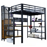 MULTIFUNKTIONS-HOCHBETT 140x200 cm in Schwarz mit Stauraumtreppe, LED und Steckdose - Schwarz, Metall (140/200cm) - IVMEU