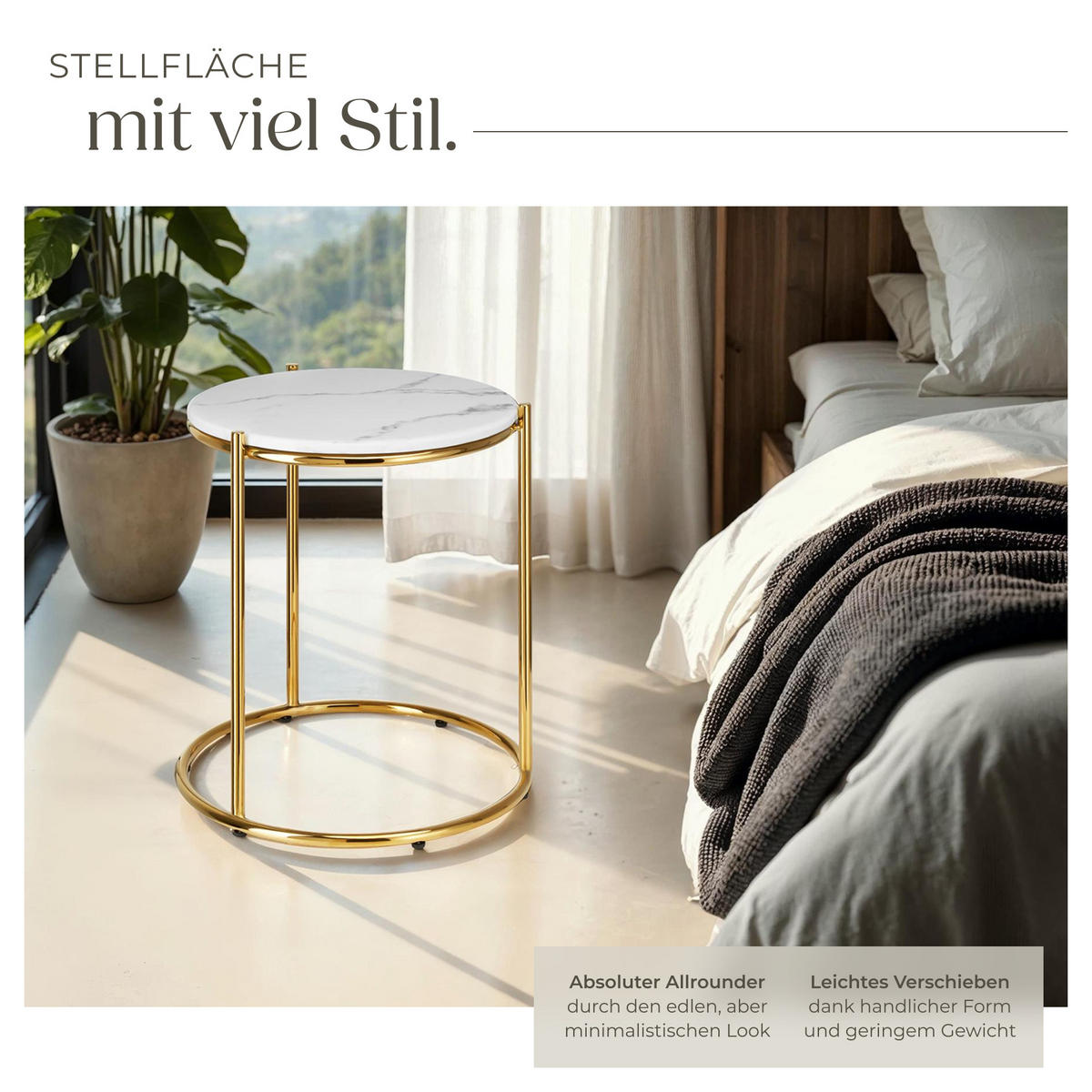 BEISTELLTISCH Ellsa,43 x 43 x 50,5 cm,weiß/gold - Goldfarben/Weiß, Stein (43/43/50.5cm) - tectake