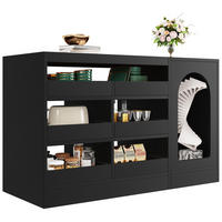 SIDEBOARD 120/40/75 cm, 6 Schubladen, Glasoberseite mit LED, schwarzes MDF, Schwarz - Schwarz, Holzwerkstoff (120/75/40cm) - Redom