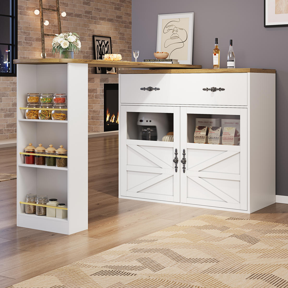 BARTISCH ausziehbar mit Stauraum & 360° drehbar, 138-204/39/104 cm, Weiß - Weiß, Holzwerkstoff (39/104/138cm) - Redom