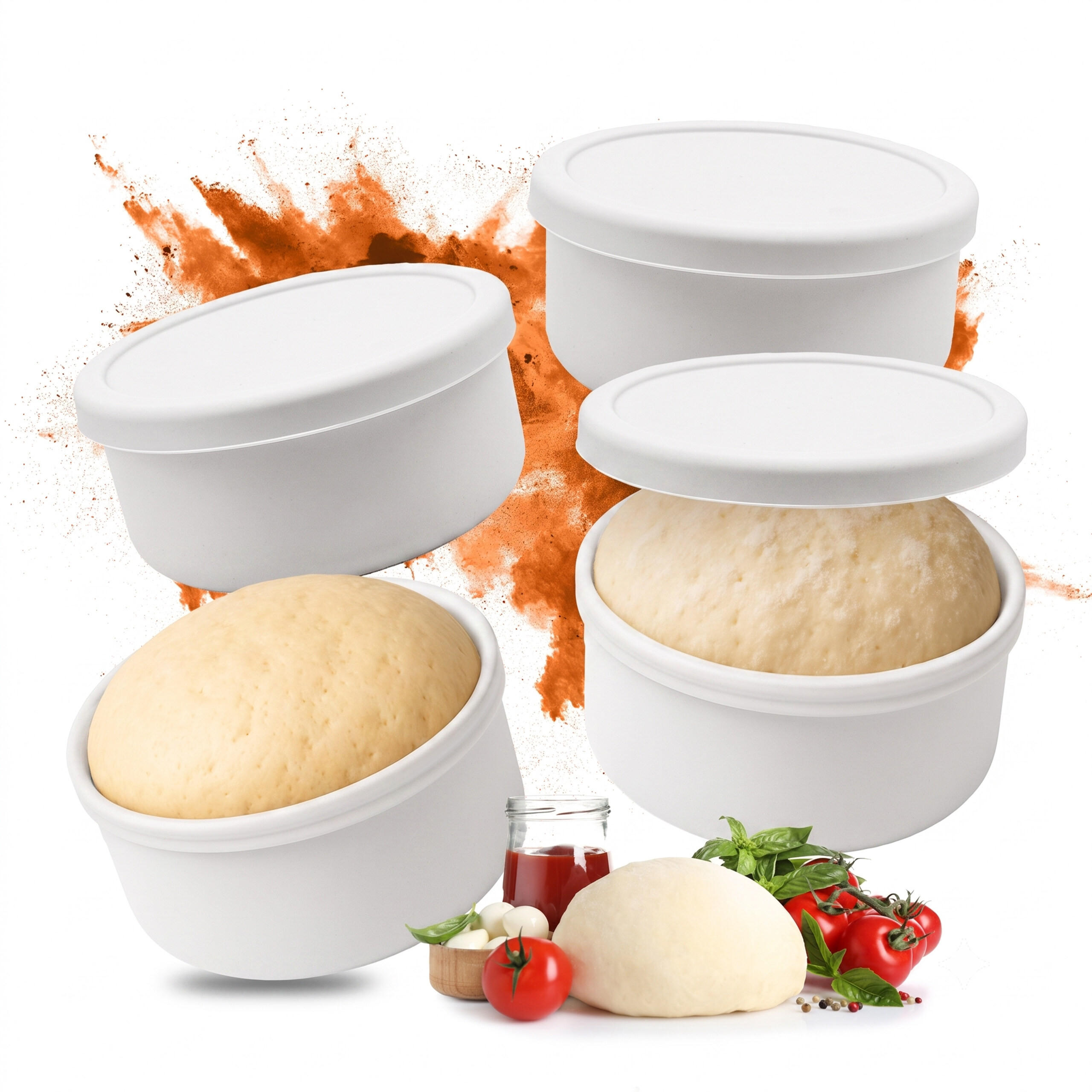 PIZZABALLENBOX Weiß 4er-Set Silikon mit Deckel - Weiß, Kunststoff (14.5/6.5/14.5cm) - Relaxdays