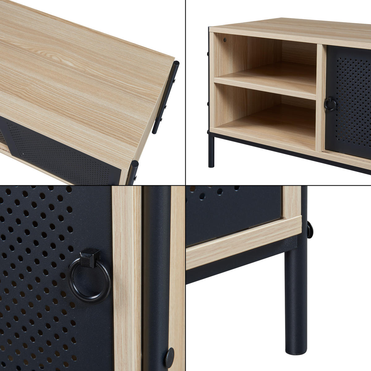 TV-ELEMENT Tysnes - Eichefarben/Schwarz, Holzwerkstoff/Metall (120/45/40cm) - [en.casa]