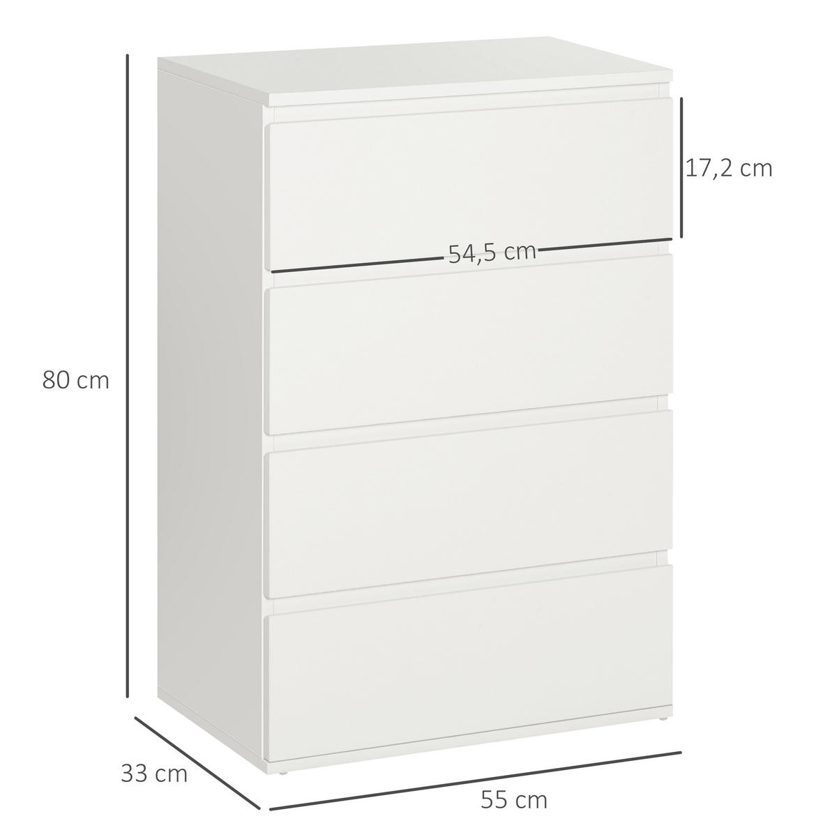 SCHUBLADENSCHRANK, MDF, Weiß, 55 x 33 x 80 cm - Weiß, Metall (33/80/55cm) - HOMCOM