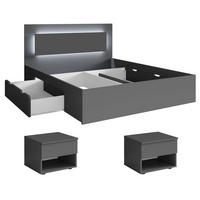 SCHLAFZIMMER-SET Fino mit Lattenrahmen graphit 3-teilig - Grau, Holz/Holzwerkstoff (180/200cm) - Feldmann-Wohnen