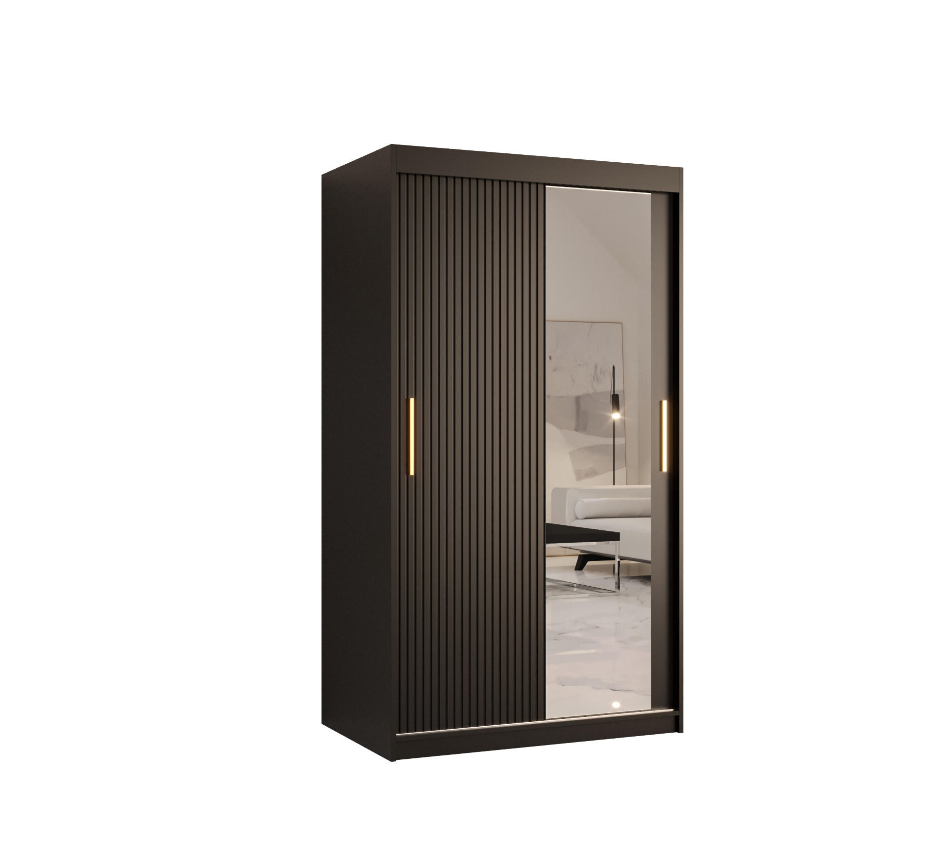 Möbel Kryspol Schwebetürenschrank Schwarz 100x200x62 cm