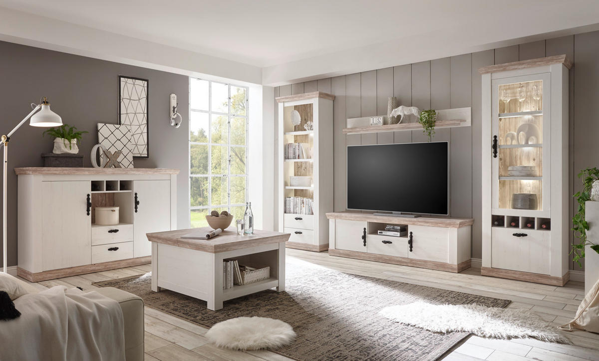 WANDBOARD Pinie weiß, Oslo Pinie Landhaus, Wandregal, 150 x 20 cm - Weiß/Pinienfarben, Holzwerkstoff (150/20/20cm) - Furn.Design