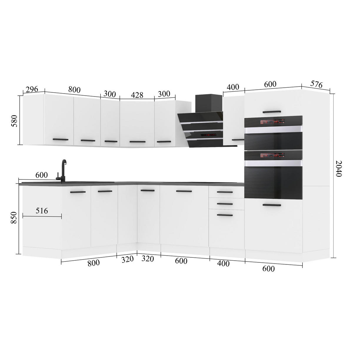 KÜCHE L-Form MELANIE, ohne Arbeitsplatten, Silber Hochglanz - Silberfarben, Holz (360/204/60cm) - B BELINI GROUP
