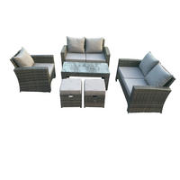 GARTENMÖBEL SOFA SET MIT COUCHTISCH 2 KLEINER HOCKER Polyrattan Dunkelgrau Gemischt 7-Sitzer - Dunkelgrau, Metall - Fimous