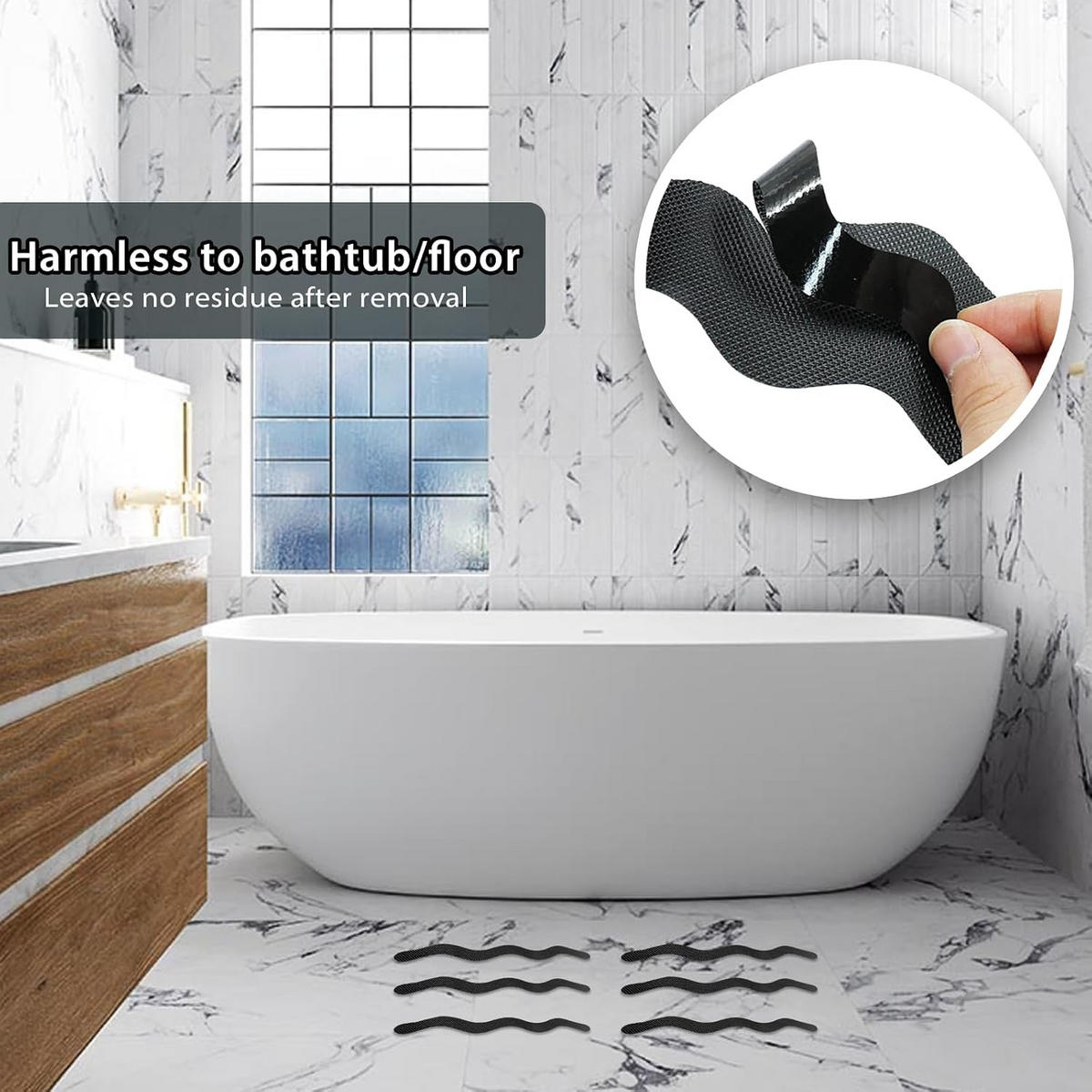 ANTI-RUTSCH-STREIFEN fürs Badezimmer – 1,3 x 18 cm, 48 Stück, Schwarz - Schwarz, Kunststoff (13/1.3/2cm)