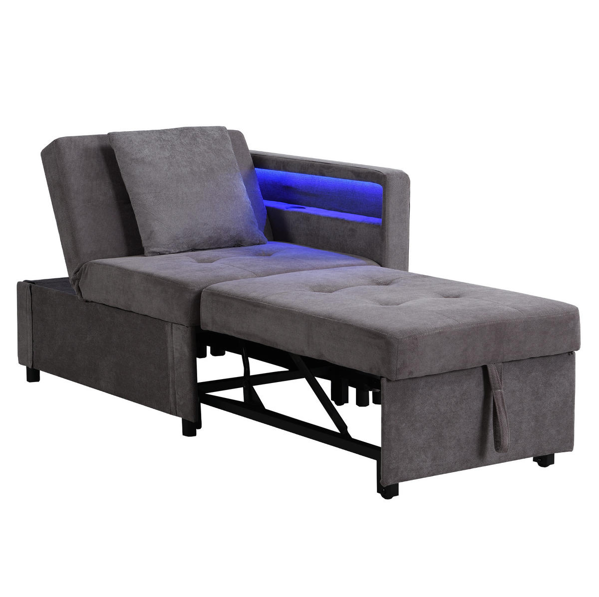 SCHLAFSOFA aus Leinen 177x68x65 cm Dunkelgrau 3-in-1 mit LED, USB-/Typ-C-Anschluss und verstellbarer Rückenlehne - Dunkelgrau, Leder (68/65/177cm) - Modfu