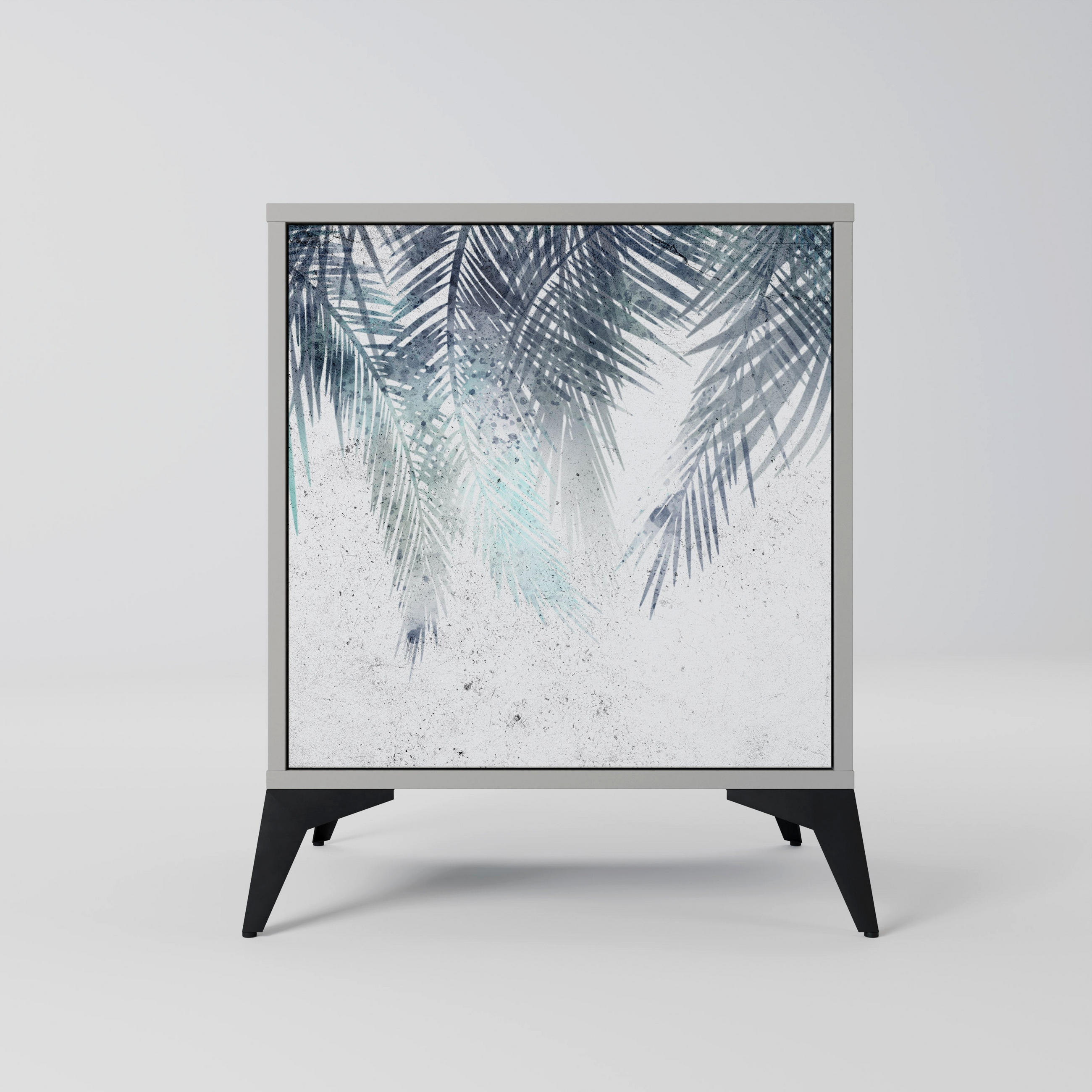 SIDEBOARD PALM VEIL, Grau, 57,5x42x70,5 cm, Schwarze Metall-Sternfüße - Multicolor/Schwarz, Holzwerkstoff/Metall (57.5/70.5/42cm) - SpaceRebels
