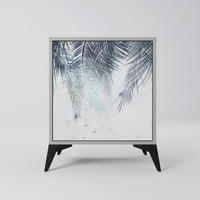 SIDEBOARD PALM VEIL, Grau, 57,5x42x70,5 cm, Schwarze Metall-Sternfüße - Multicolor/Schwarz, Holzwerkstoff/Metall (57.5/70.5/42cm) - SpaceRebels