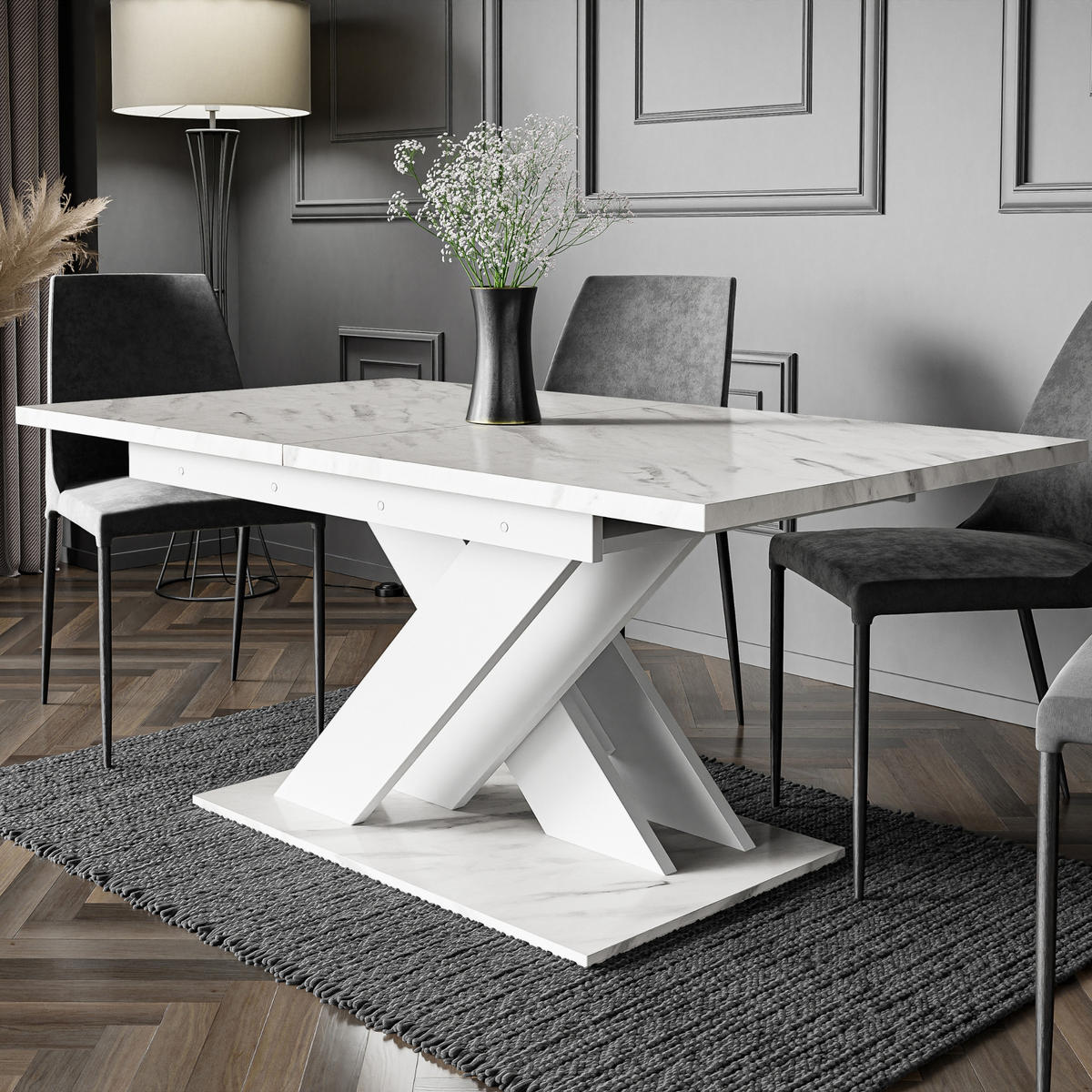 ESSTISCH Ausziehbar 140-180 cm Weiß Marmor-Optik - Weiß, Holzwerkstoff (180/80/75cm) - Home Collective