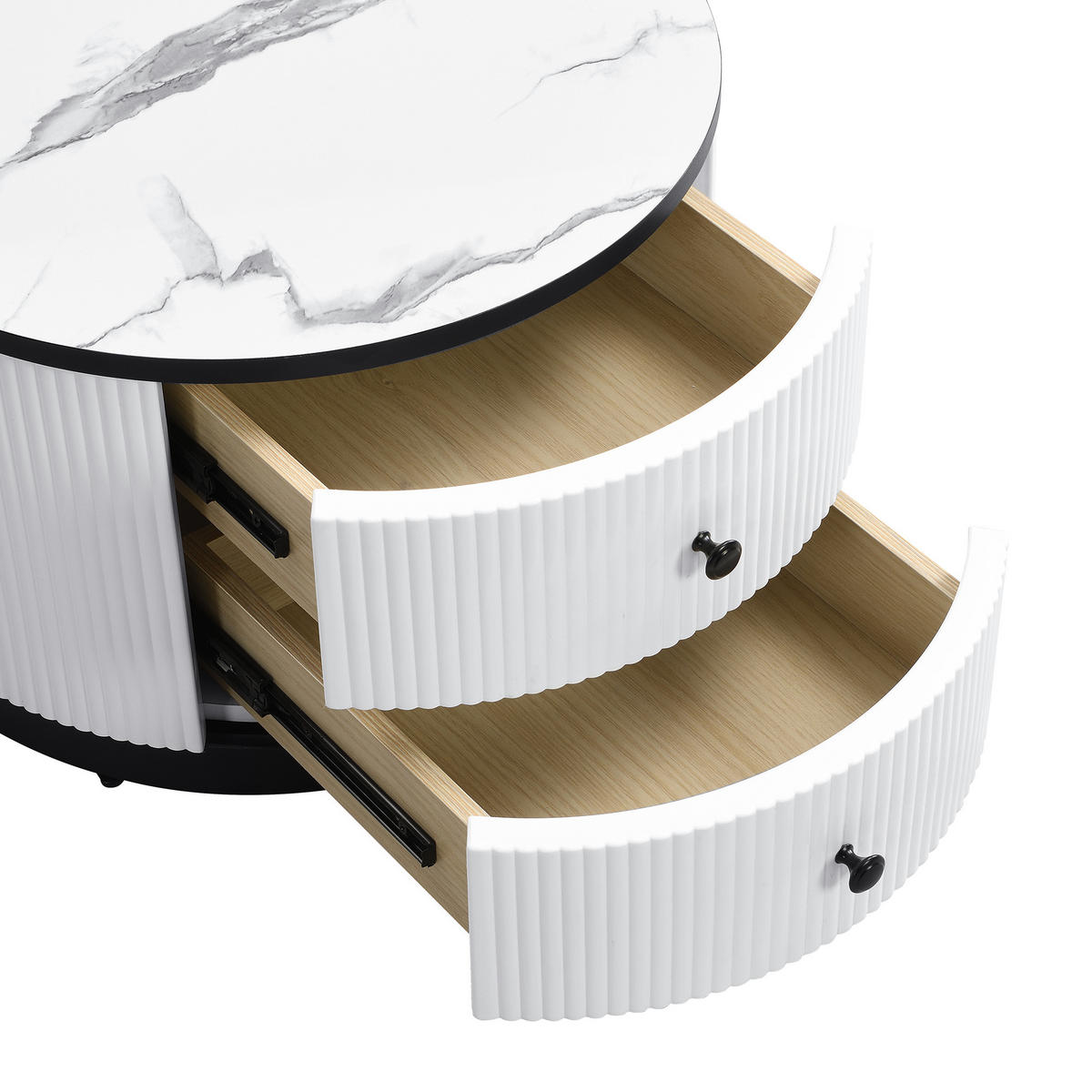 COUCHTISCH-SET 60/60/45,5 & 50/50/32 cm weiß/schwarz aus MDF mit 2 Schubladen - Weiß, Holzwerkstoff (60/60/45cm) - OKWISH