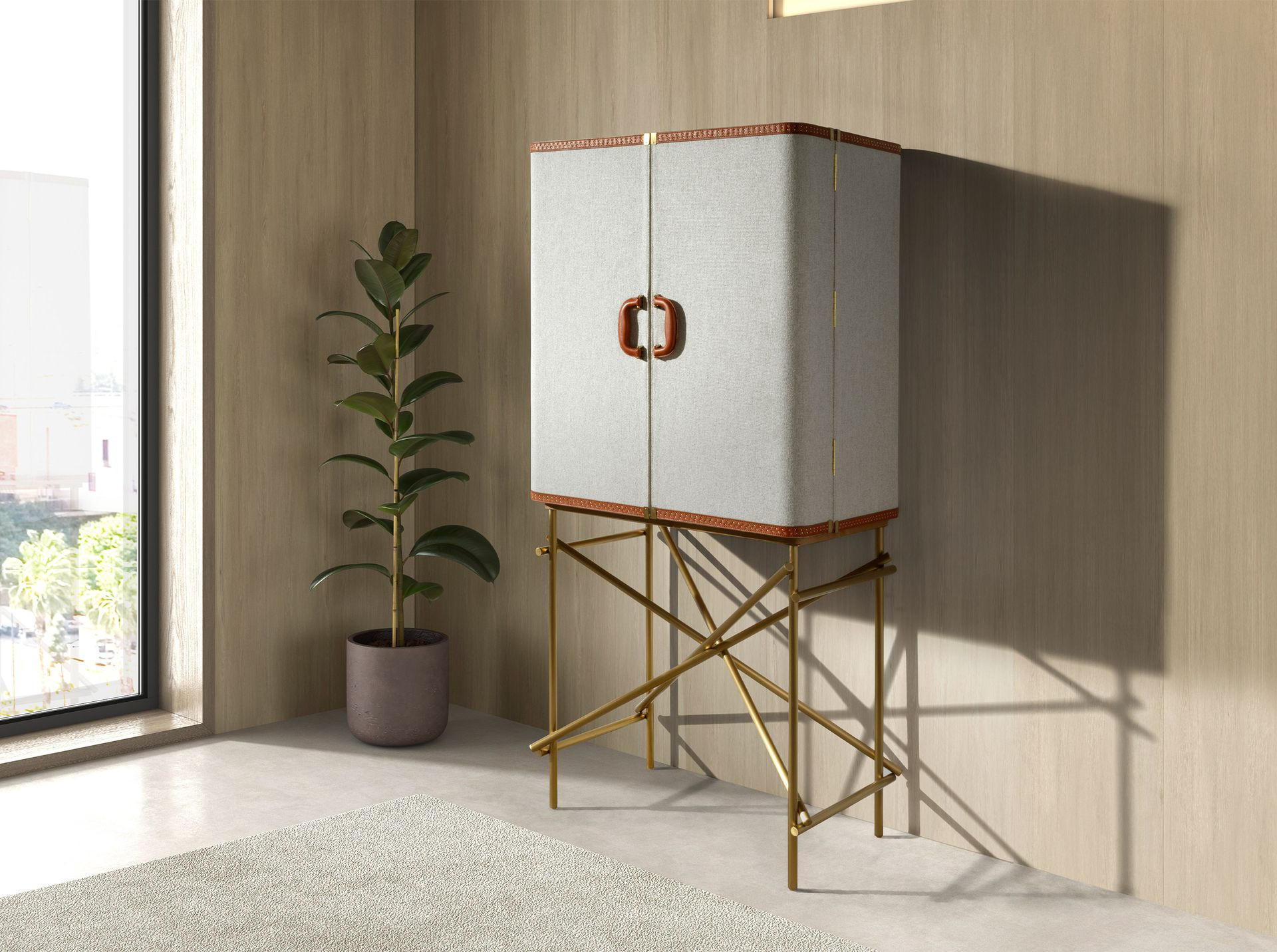 HIGHBOARD Platz Hellgrau Gold 82/53/169 cm - Hellgrau, Holzwerkstoff/Metall (82/169/53cm) - ANGEL CERDA