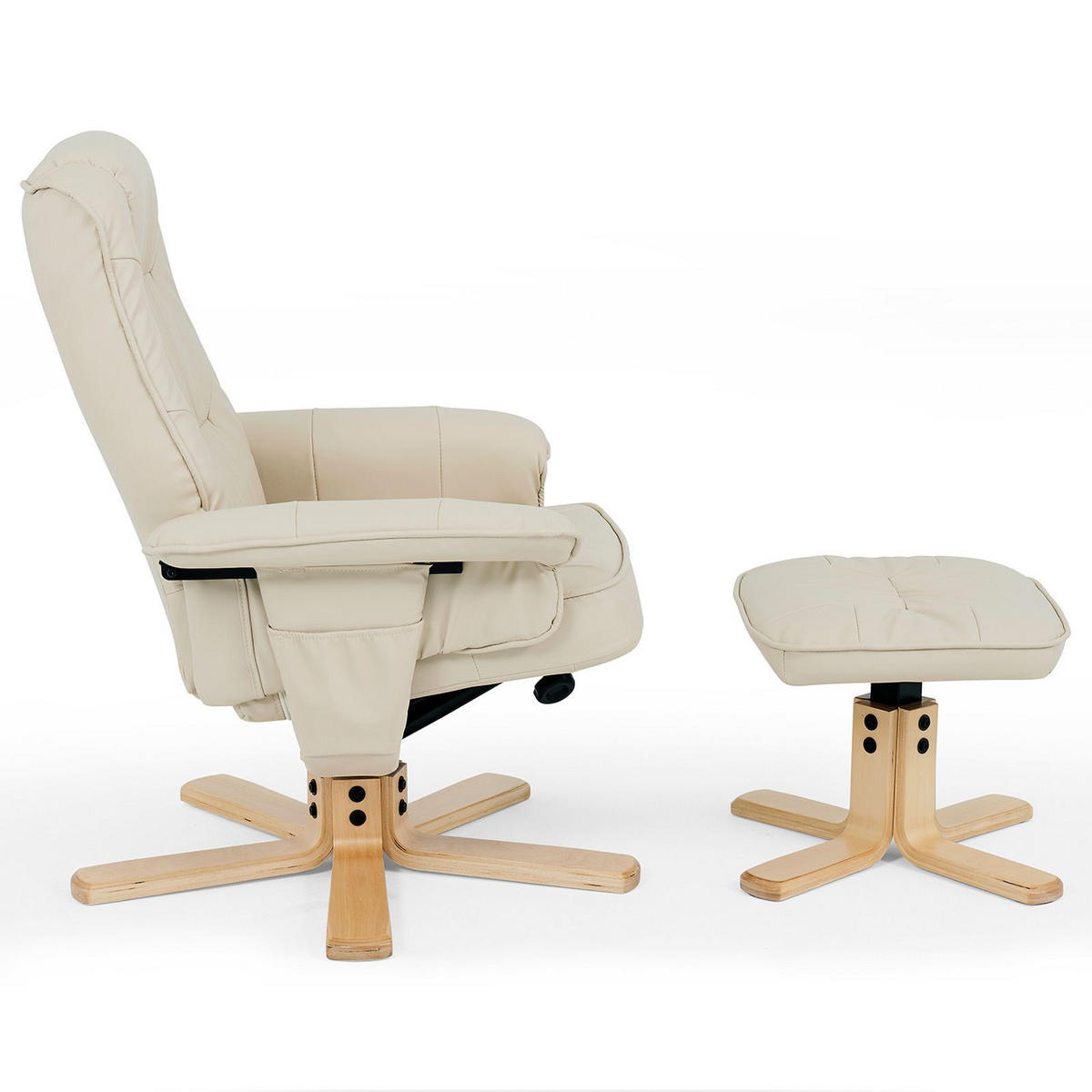 RELAXSESSEL KUNSTLEDER, SET MIT HOCKER CHARLY - Beige, Textil (76/87/61cm) - IDIMEX