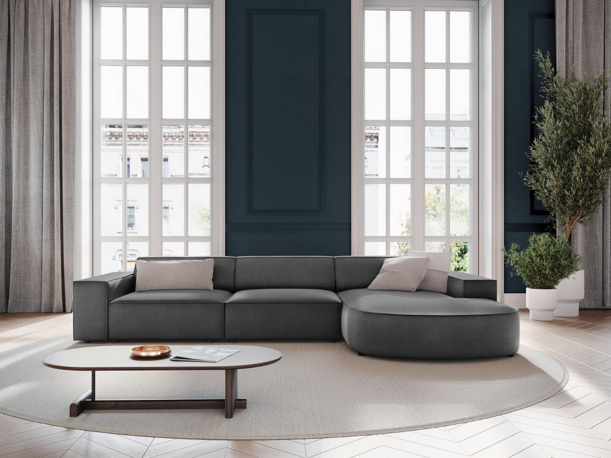 ECKSOFA rechts Jodie aus Samt grau 4 Sitzplätze - Grau, Textil (166/284cm) - Micadoni