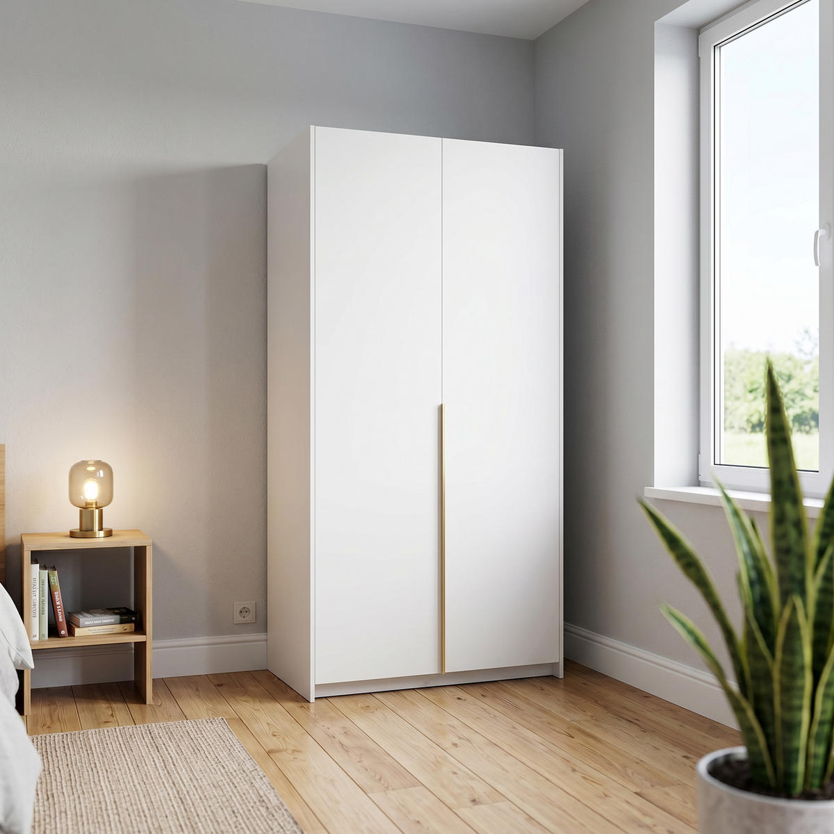 DREHTÜRENSCHRANK AMARA 100/204/58cm 2-türig Weiß - Goldfarben/Weiß, Holzwerkstoff (100/204/58cm) - MASSENO