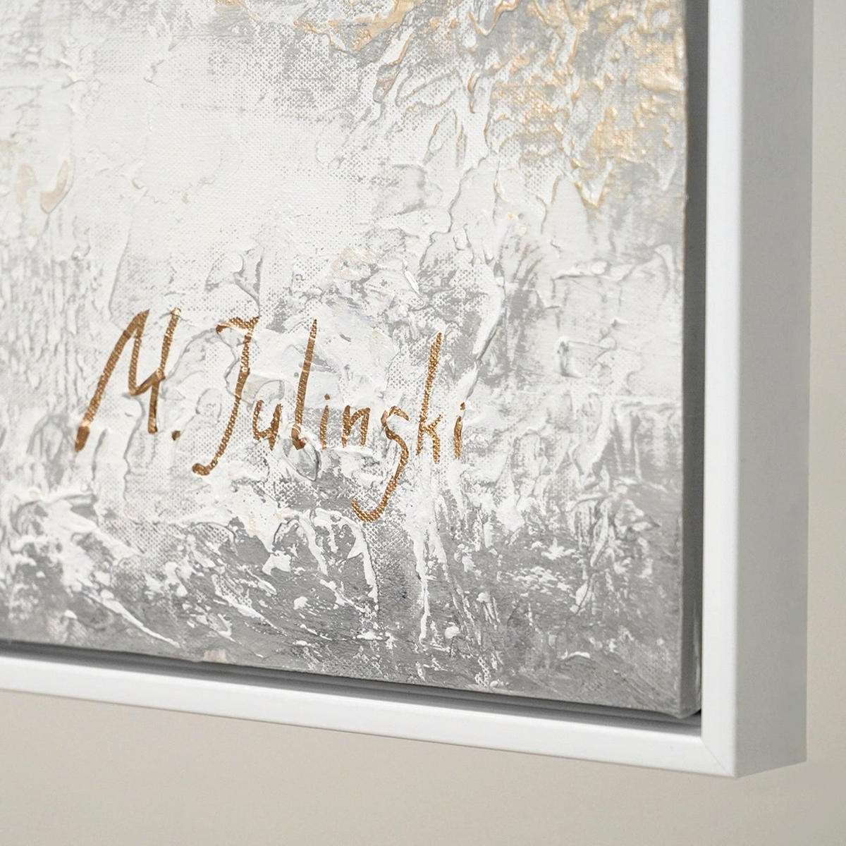 GEMÄLDE Goldene Schleife Schattenfugenrahmen Weiß 140x70 cm - Weiß, Holz (140/70cm) - YS-art gallery