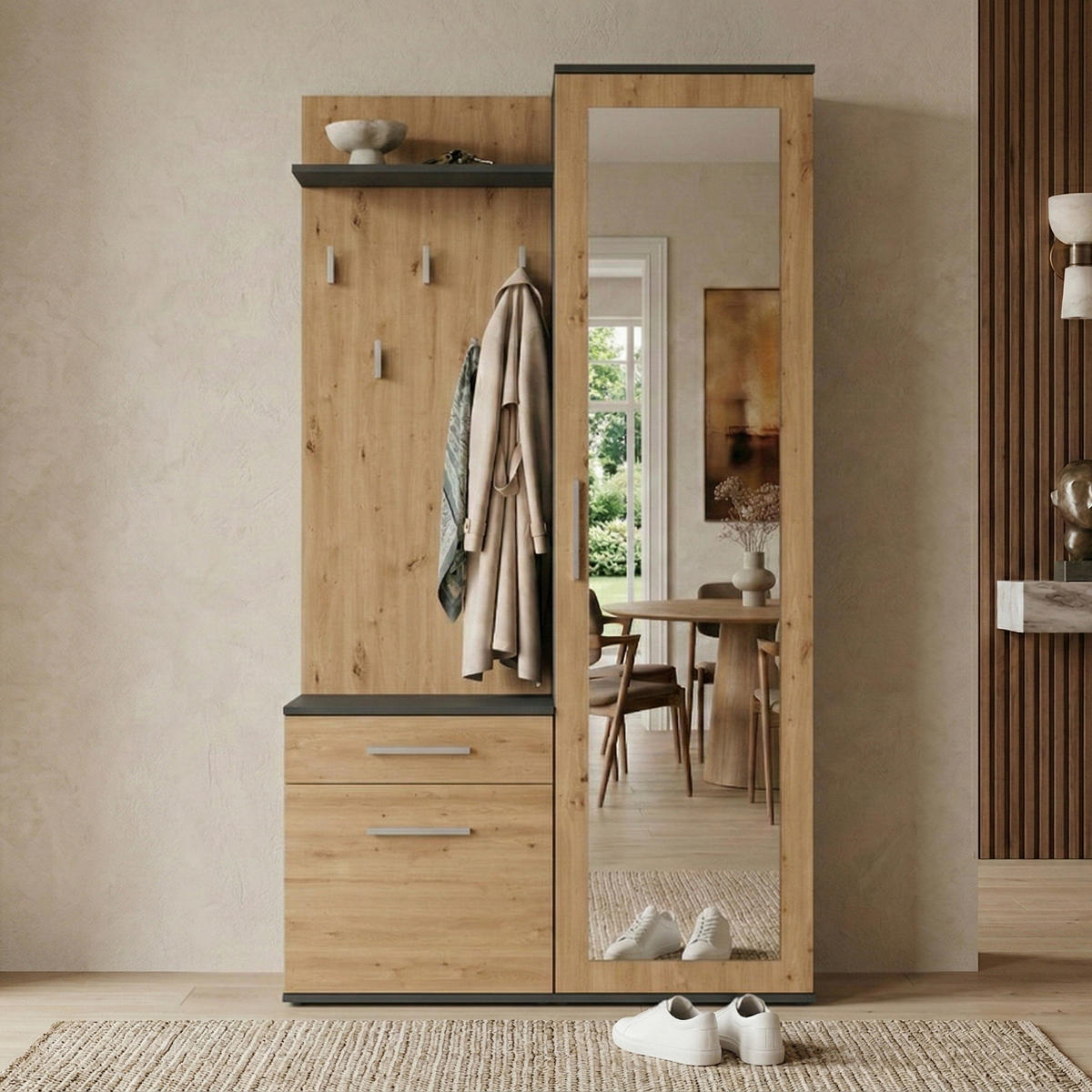 GARDEROBE Fiora 100/180/35 anthrazit+eiche artisan - Chromfarben/Anthrazit, Holzwerkstoff/Kunststoff (100/180/35cm) - Beautysofa