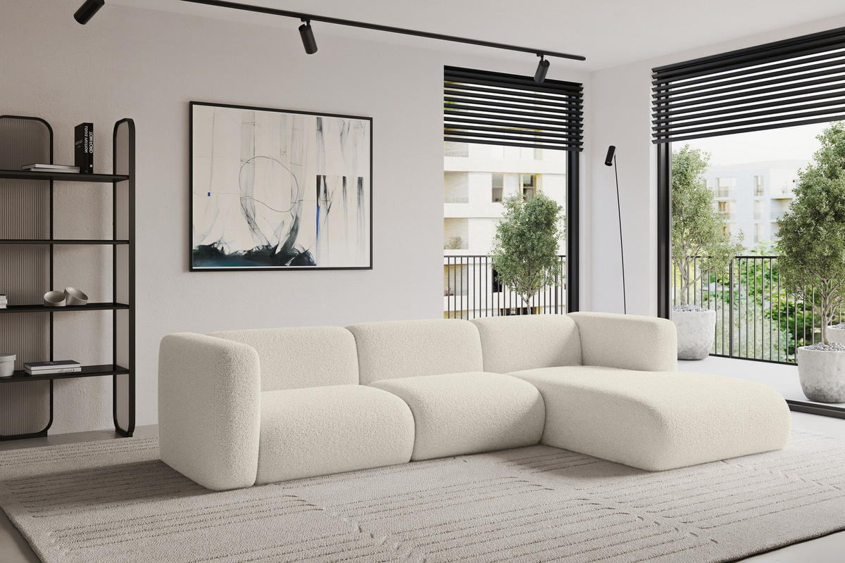 ECKSOFA Ottomane Rechts MIRA-L2 318x179x89 Beige Bouclé - Kaschmir/Beige, Holzwerkstoff/Kunststoff (318/179cm) - ALTDECOR