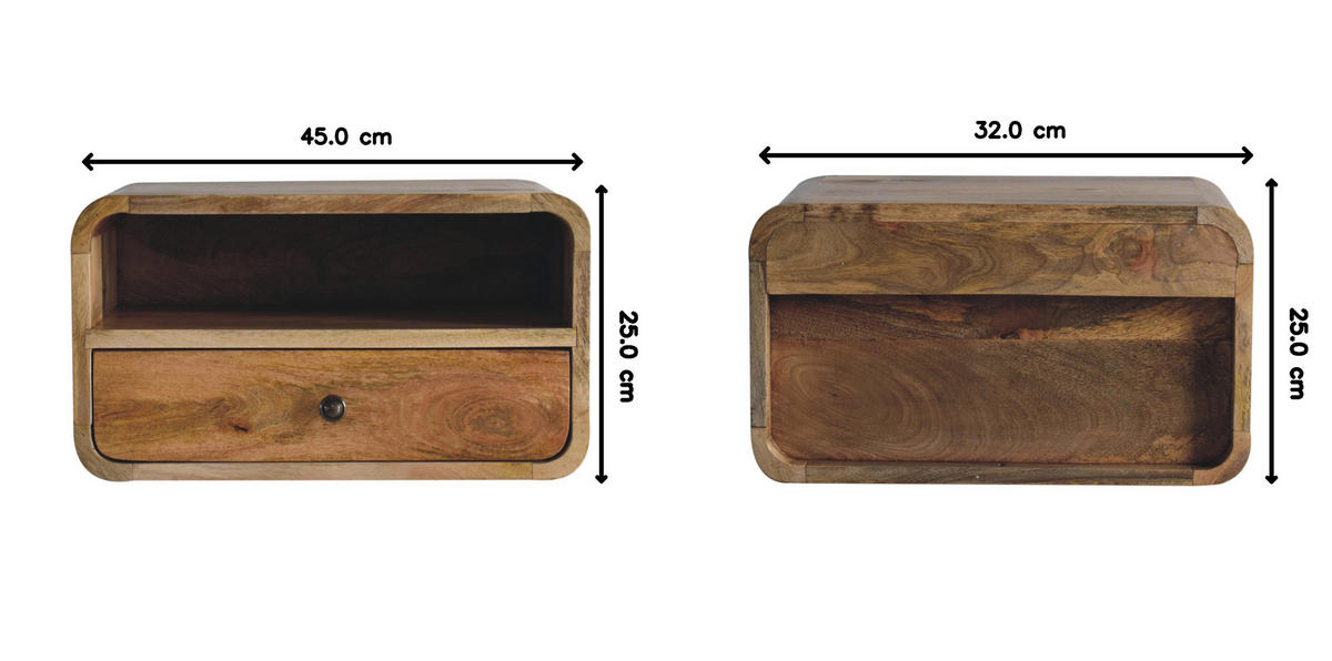 NACHTTISCH Levitate, Wandmontiert, 1 Schublade, 1 Offener Lagerraum, Beige - Beige/Messingfarben, Holz/Metall (45/25/32cm) - Artisan Furniture