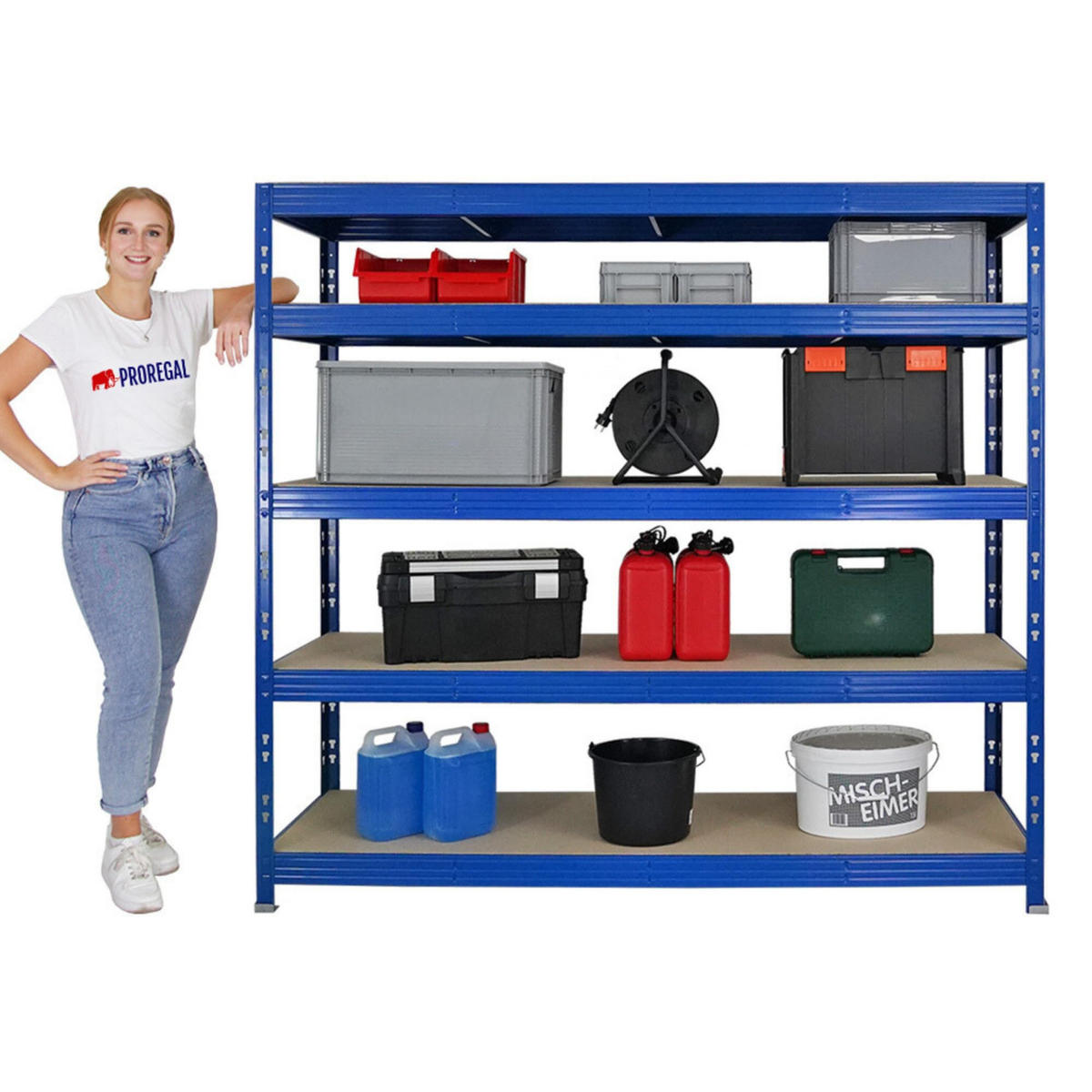 SCHWERLASTREGAL Rhino 180x200x60 cm 5 Spanplatten-Ebenen 8mm Fachlast 500 kg Blau - Blau, Metall (200/180/60cm) - PROREGAL