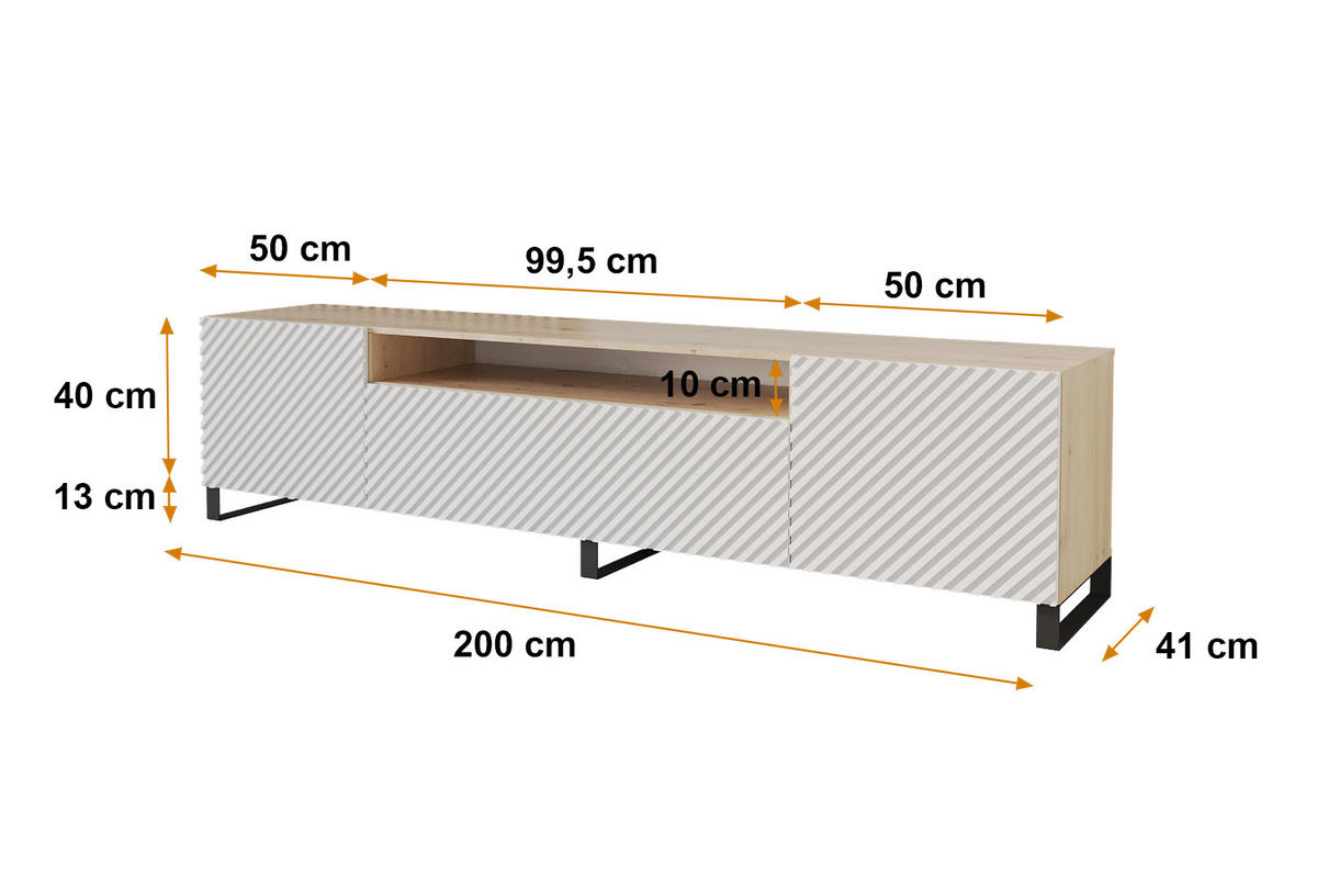 LOWBOARD ZENO-S 200x53x41 cm - Artisan / Weiß - Schwarz/Weiß, Holzwerkstoff (200/53/41cm) - ALTDECOR
