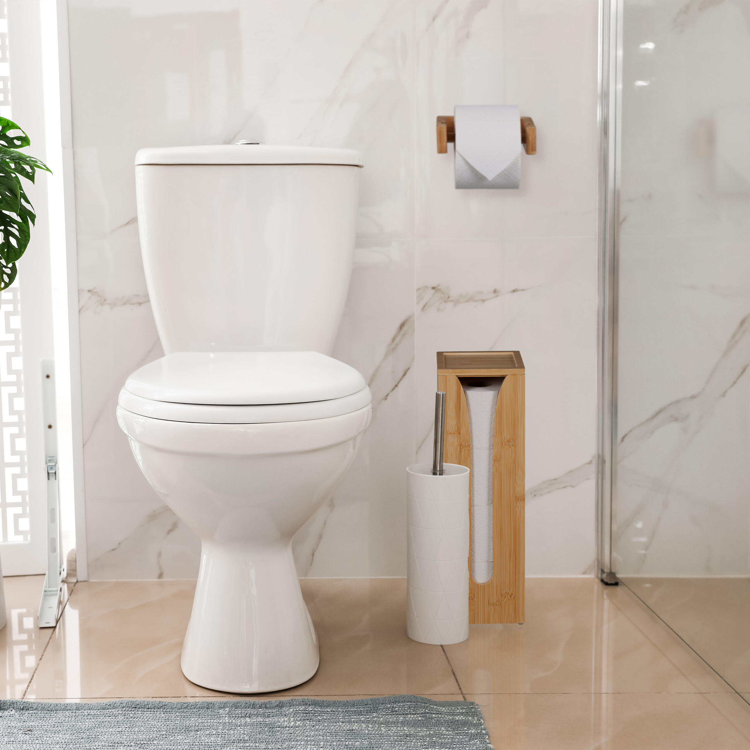 2-TLG.TOILETTENPAPIERHALTER-SET - Hellbraun, Holz (14/43/14cm) - Relaxdays