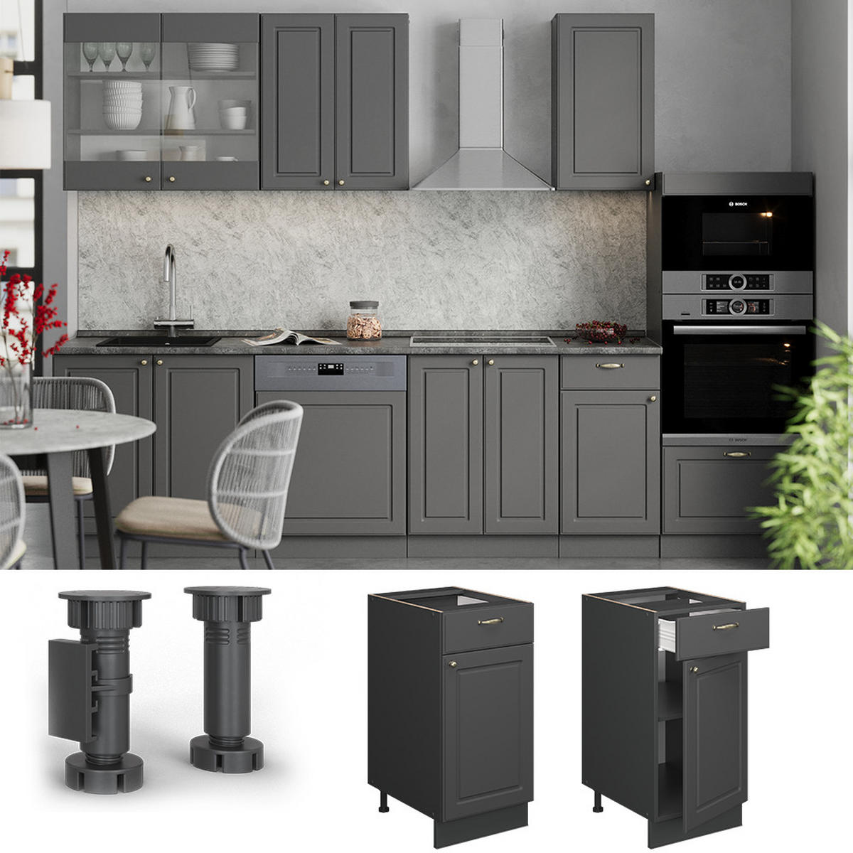 SPODNÍ SKŘÍŇKA KUCHYŇSKÉ LINKY Fame-Line Anthrazit-Gold Landhaus - antracitová, kompozitní dřevo (40/82/60cm) - Vicco