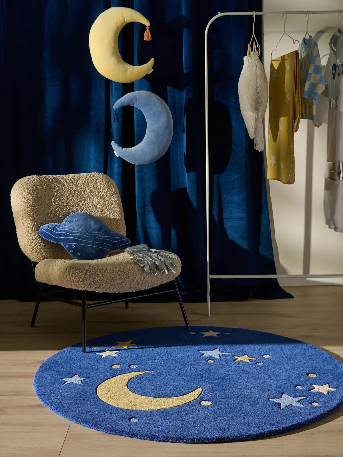 KINDERTEPPICH Alex Blau ø 120 cm rund - Blau, Naturmaterialien/Textil (120/120cm) - benuta