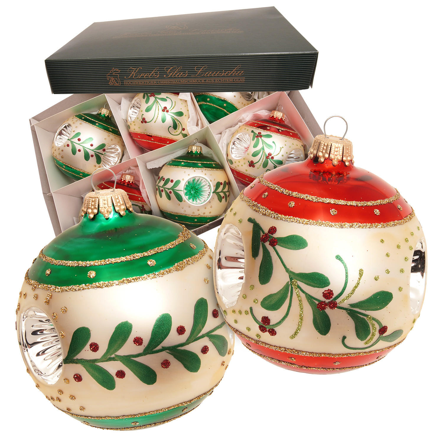 CHRISTBAUMKUGELN Reflektorset Winterzweige Silberfarbig 8cm (Glas / 6 Stk.) - Silberfarben, Glas (8/8/8cm) - Krebs Glas Lauscha