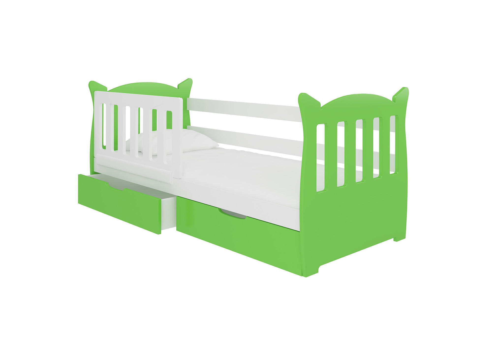 KINDERBETT Lena Kiefer weiß / grün 91 / 165 / 75cm - Weiß/Grün, Holz/Holzwerkstoff (80/160cm) - Feldmann-Wohnen