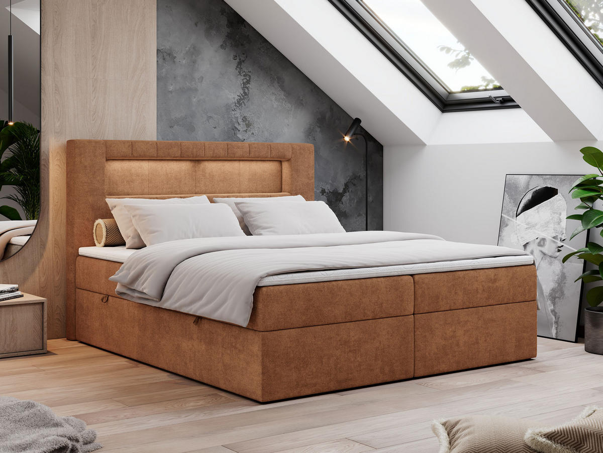 BOXBETT GOLD-5 LED 200/200 Orange Struktur - H3 - Orange, Holz/Textil (200/200cm) - MKS
