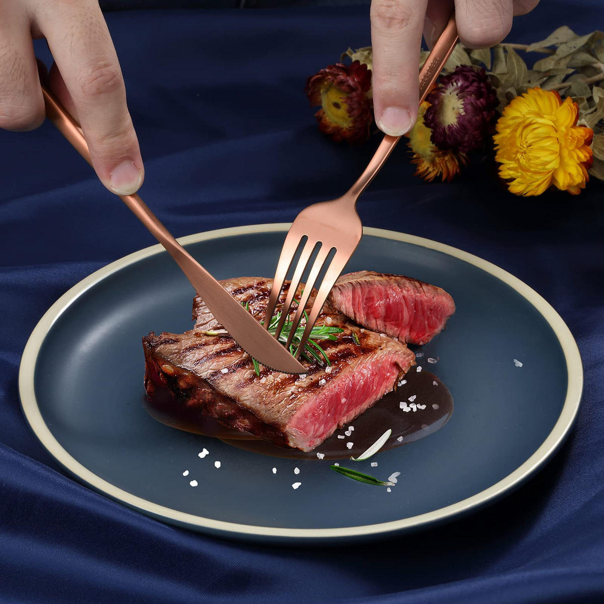 BESTECKSET 6 Personen 30-teilig Edelstahl, Spülmaschinenfest - Roségold, Metall - Kaket