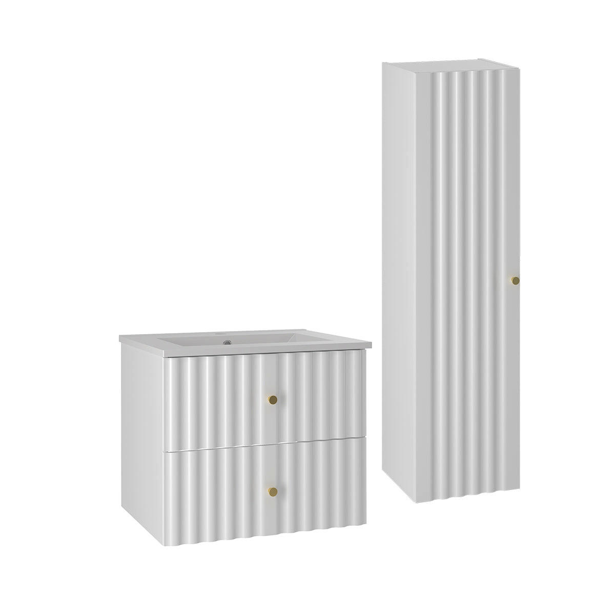 BADMÖBEL 60cm Izae 2er-Set Weiß - Weiß, Holzwerkstoff (60/50/45.8cm) - Petits-meubles