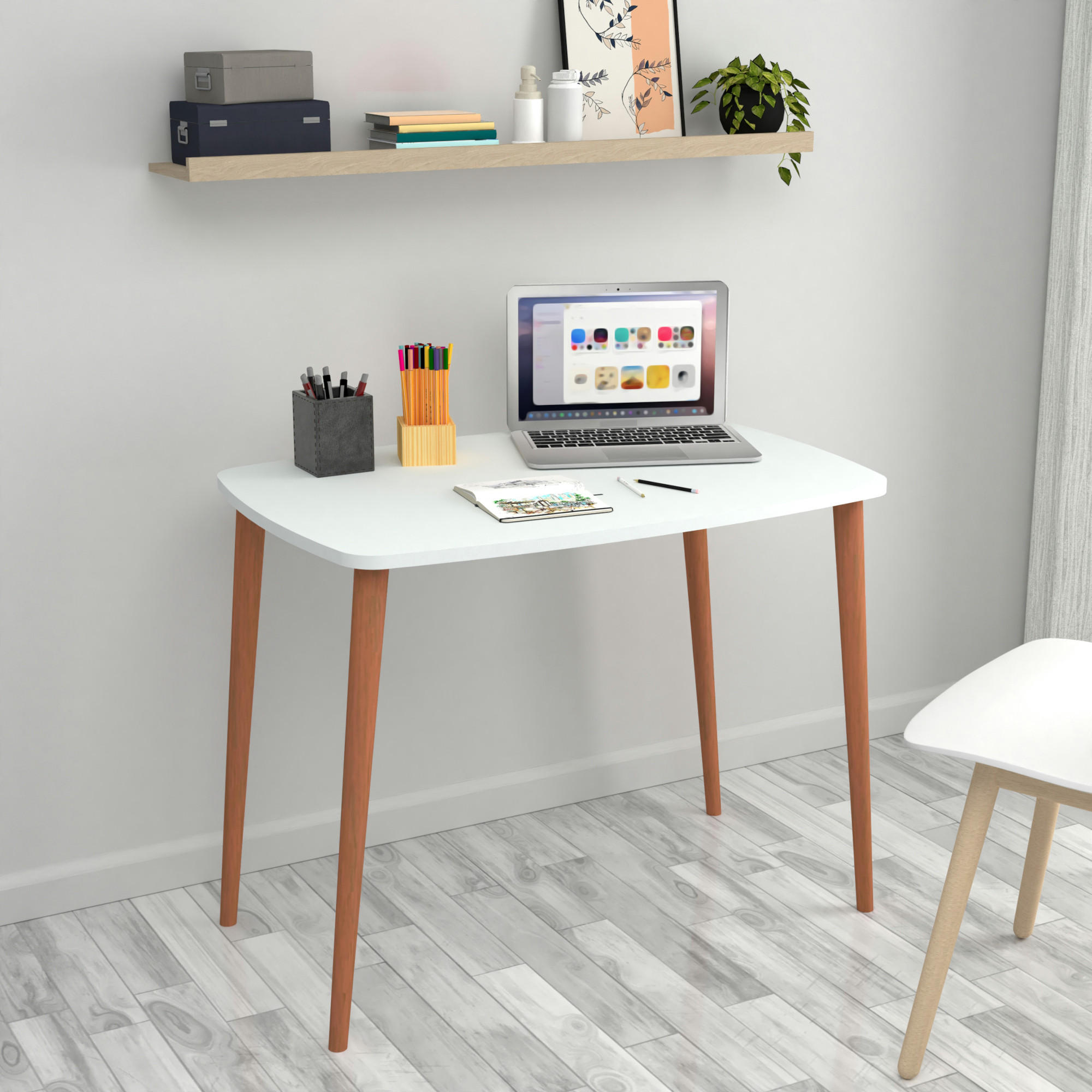 SCHREIBTISCH Kongsberg - Naturfarben/Weiß, Holz/Holzwerkstoff (60/90/70cm) - [en.casa]