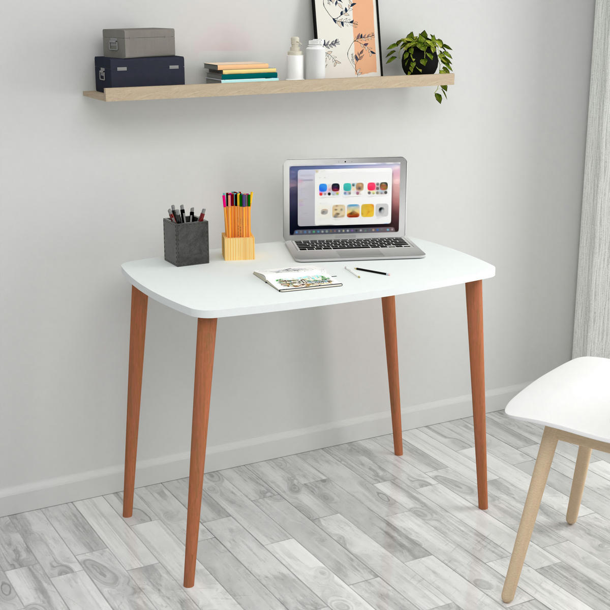 SCHREIBTISCH Kongsberg - Naturfarben/Weiß, Holz/Holzwerkstoff (60/90/70cm) - [en.casa]