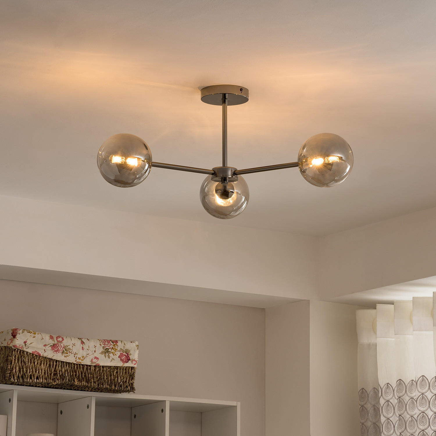 DECKENLEUCHTE - Metall, 3-flammig - Grau, Metall (62/62/25cm) - home24