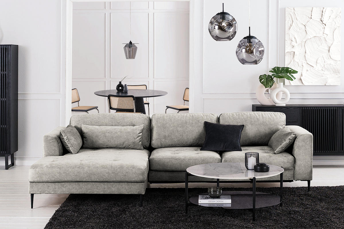 ECKSOFA mit Longchair - Hellgrau, Textil/Metall (275/168cm) - home24