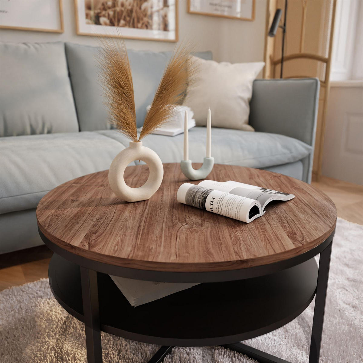 COUCHTISCH CIRI-X mit Regal Eichenholz Sterling - Eichefarben/Schwarz, Holzwerkstoff (70/70/45.6cm) - Lookway