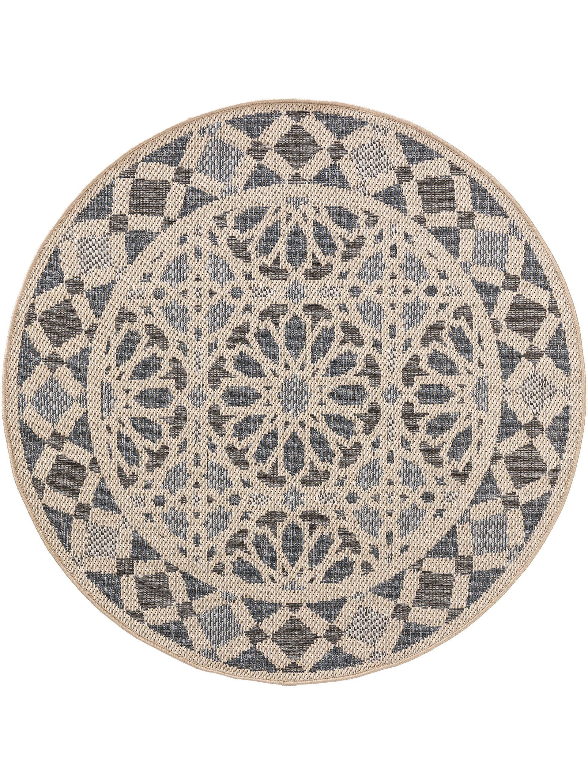 Outdoorteppich rund River Beige/Blau ø 130 cm rund - Beige, Textil (130/130cm) - benuta Nest