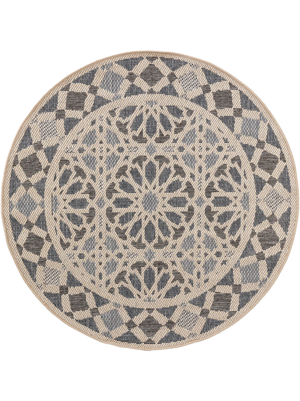 Outdoorteppich rund River Beige/Blau ø 130 cm rund - Beige, Textil (130/130cm) - benuta Nest