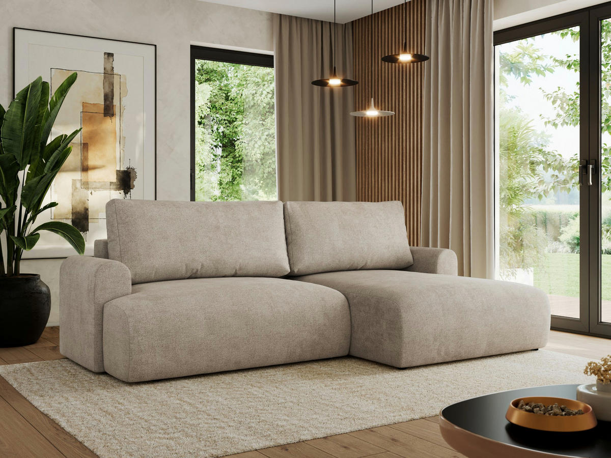 ECKSCHLAFSOFA TONO L Beige Struktur - rechts - Beige/Schwarz, Kunststoff/Textil (150/260cm) - MKS