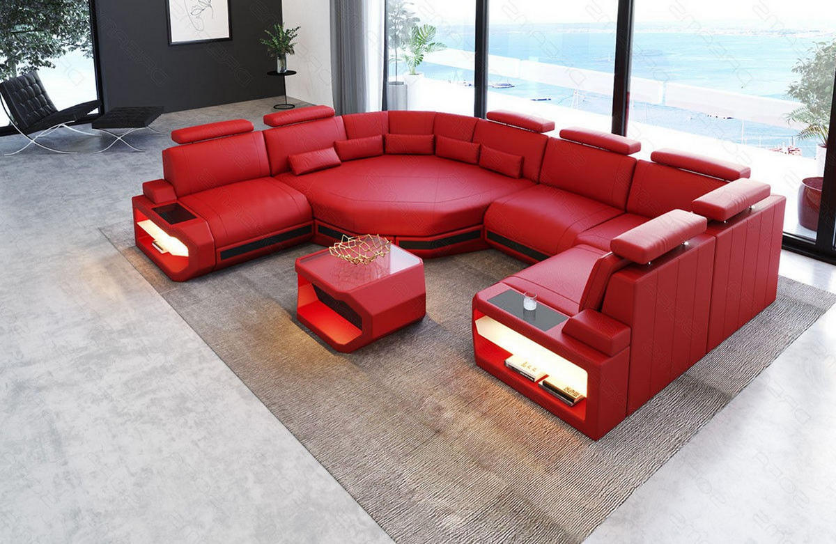 WOHNLANDSCHAFT Asti U Mini - Rot, Leder (352/93/280cm) - Sofa Dreams
