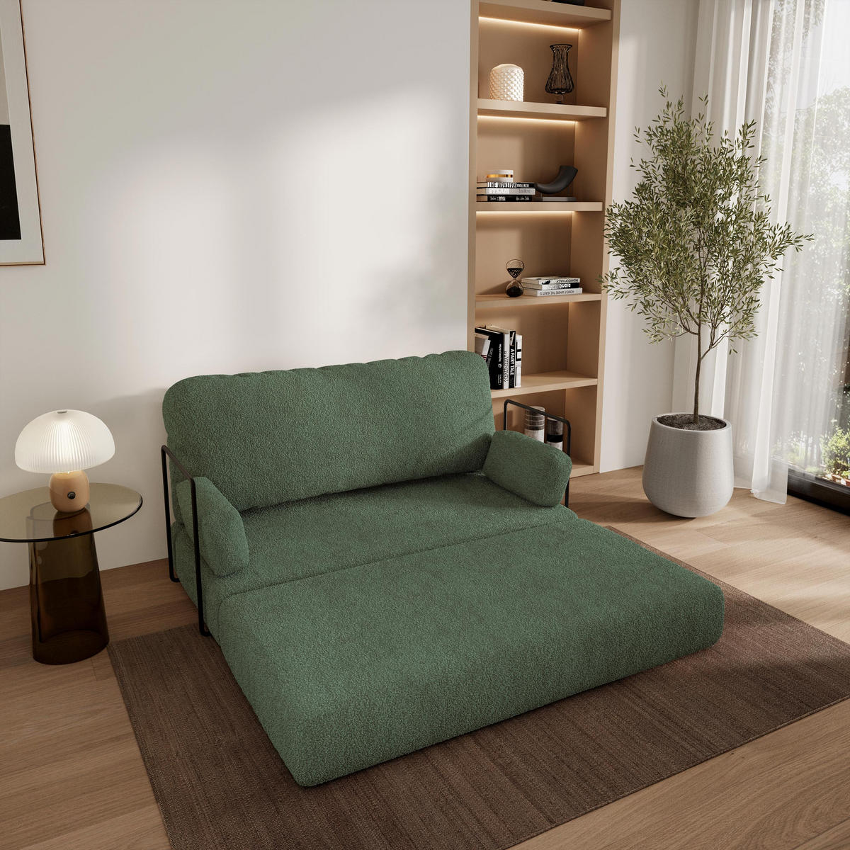 POHOVKA z pěny KESTE s kovovým rámem Buklé látka Zelená - zelená barva, textil (140/86/60cm) - MASSENO