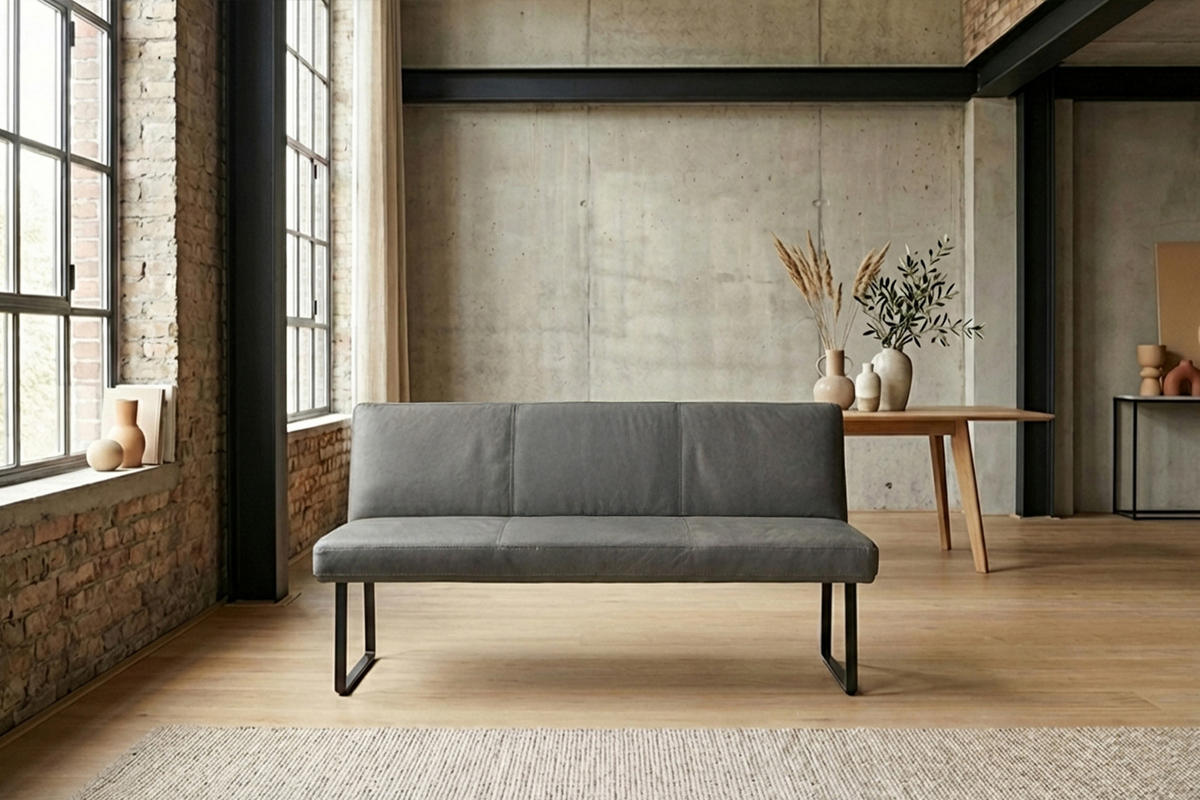 ESSZIMMERBANK ELEEN Anthrazit Leder - Anthrazit, Leder (223/85/69cm) - KAWOLA