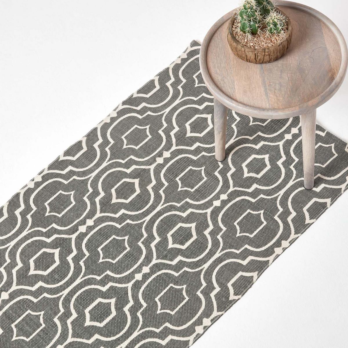 BAUMWOLLTEPPICH-LÄUFER Riga geometrisch 66/200 cm - Grau, Textil (66/200cm) - Homescapes