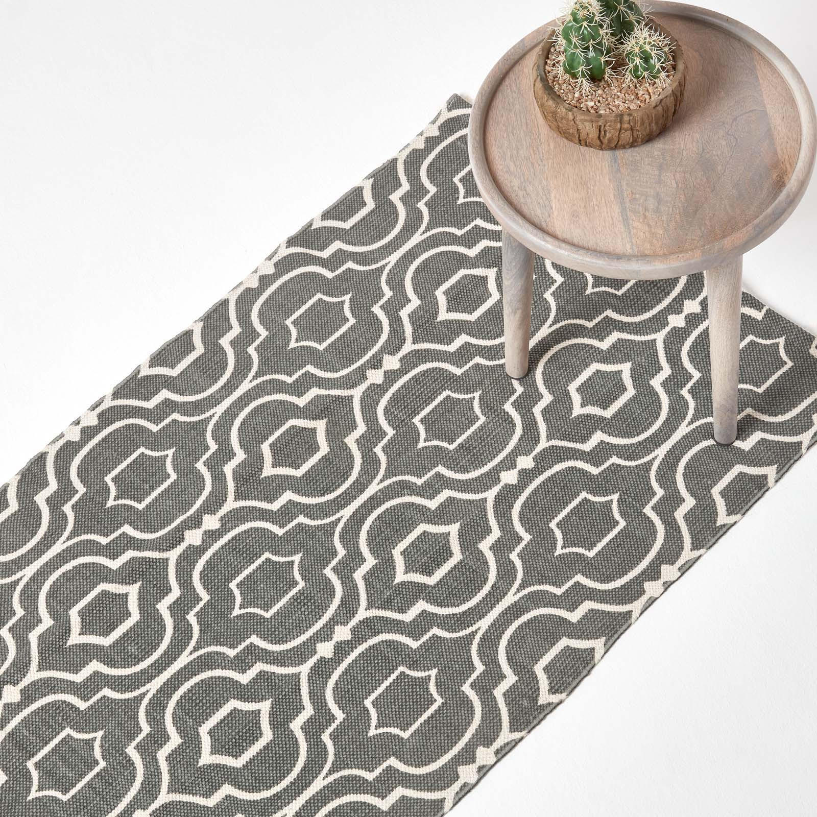 Thumbnail - Homescapes Baumwollteppich-Läufer, Grau, Textil, Grafikmuster, Rechteckig, 66x200 cm, Teppiche & Böden, Teppiche, Teppic...