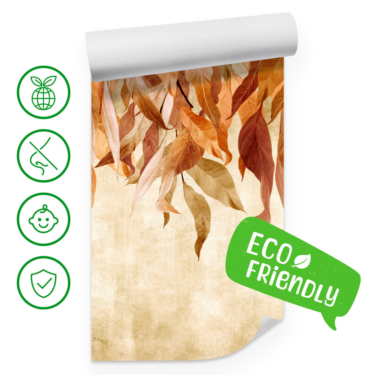 FOTOTAPETE Blätter Pflanzen Natur für Wohnzimmer 450x315 - Beige/Rot, Papier (450/315cm) - Muralo